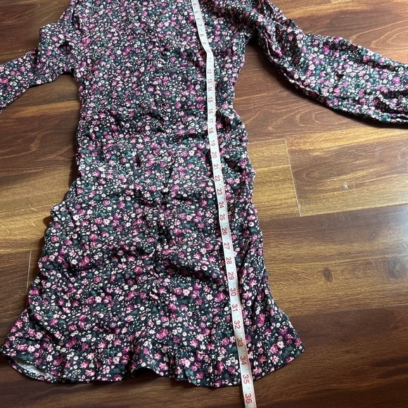 MANGO Floral Ruched Long Sleeve Dress size Small - Picture 5 of 8